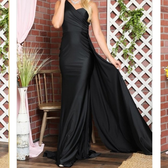 One Shoulder Fitted BURNT ORANGE Gown - Picture 4 of 5